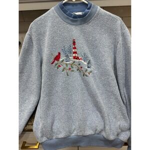 Vtg Bon Worth Cardinal Lighthouse Embroidered Crewneck Sweatshirt Women's S